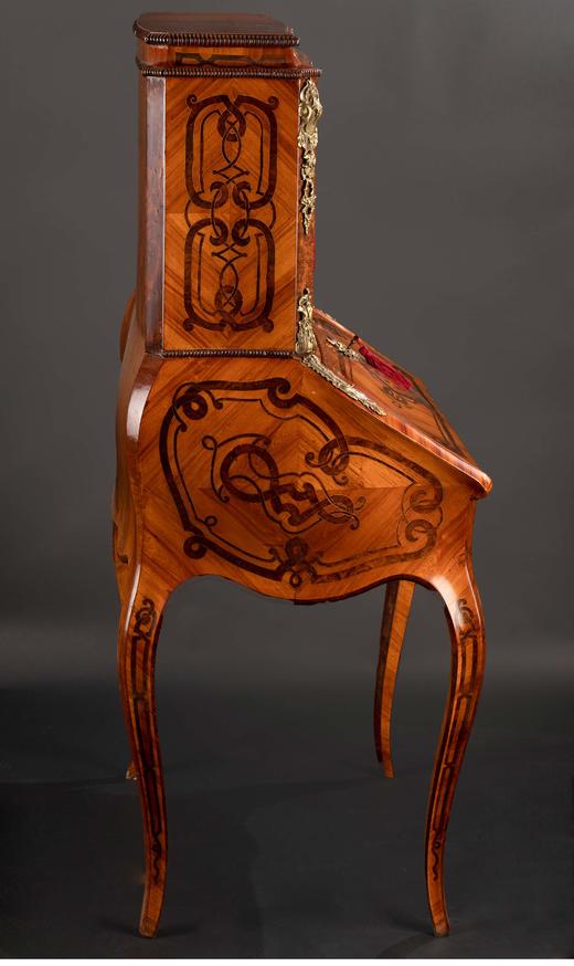 独角鹿西洋古董 1850年代法国出品路易十五风格皮革台面铜鎏金雕饰翻盖式淑女写字桌 商品图2