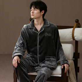 希燕茵男士睡衣秋冬季加绒加厚法兰绒2025长袖长裤青年男丝绒家居服套装XY0012★