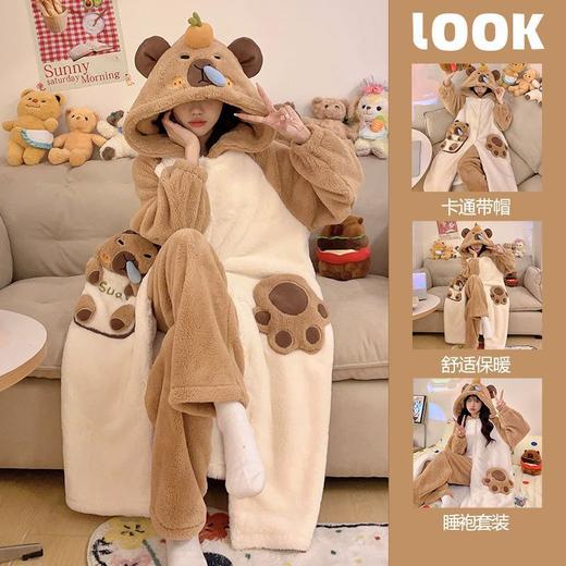 希燕茵2025卡通睡袍女秋冬珊瑚绒新款加绒可爱连帽少女家居服XY0013★ 商品图11