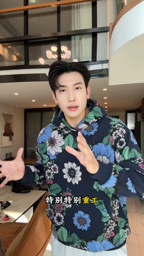 WY1264SDSA男士秋冬新款痞帅男装复古撞色植物花卉印花连帽卫衣百搭宽松