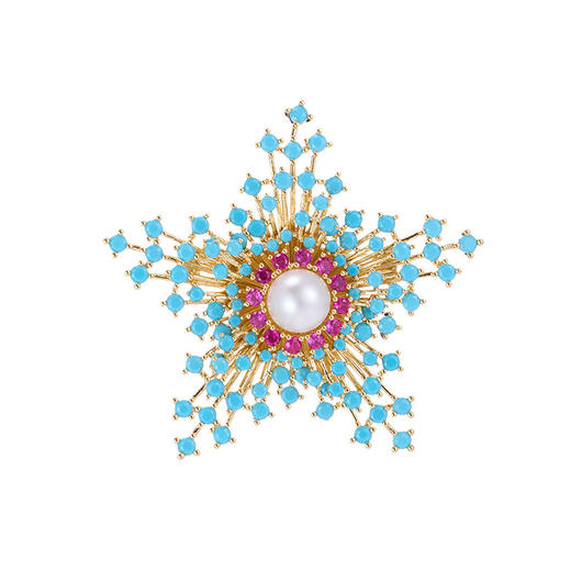 满星璀璨复古松石蓝珍珠胸针，高级感轻奢优雅大气星形西装服饰配件LY-M-431 商品图3