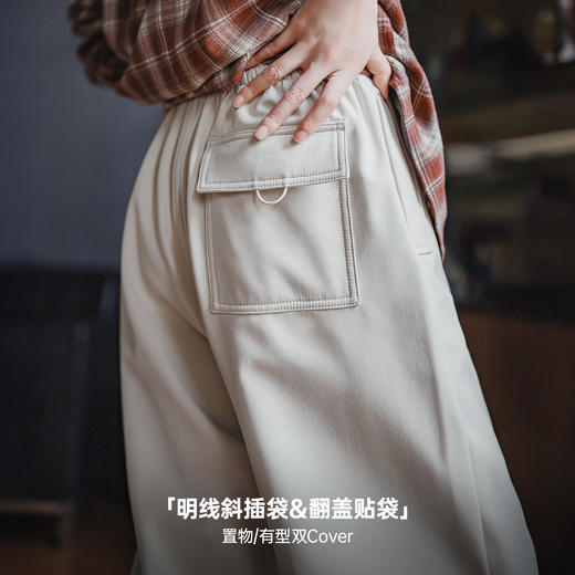 马登米白色加绒厚实保暖休闲褶皱工装伞兵直筒阔腿长裤子女士秋冬 商品图3
