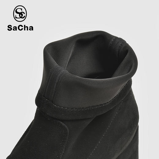 SACHA复古女士粗跟中筒靴，时尚百搭方头粗跟短靴，保暖舒适，BTZ020 商品图2