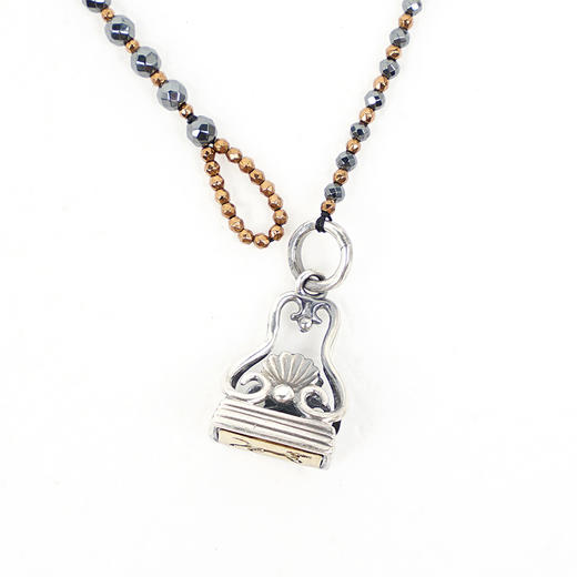 APT702 925银 狗印章吊坠黑胆石项链 商品图1