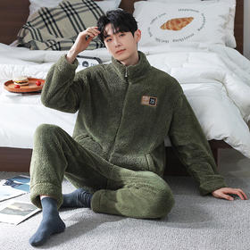希燕茵秋冬男士立领拉链睡衣套装居家保暖睡衣休闲加厚家居服可外穿XY0014★