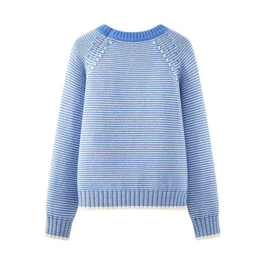 D111129蓝色条纹设计感毛衣女秋冬宽松慵懒加厚圆领套头针织上衣 商品图9