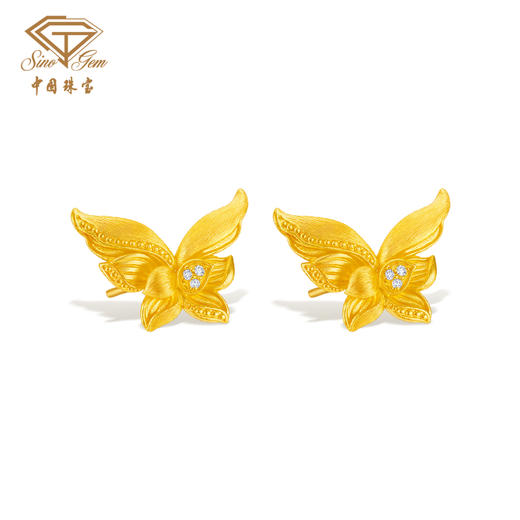 【预售】「美好金」蝶恋同心古法点钻石足金耳饰 黄金蝴蝶耳钉 商品图3