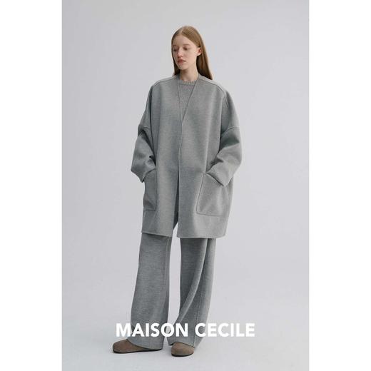 MAISON CECILE 真丝羊绒羊毛双面呢无领松弛慵懒中长款毛呢大衣 商品图4