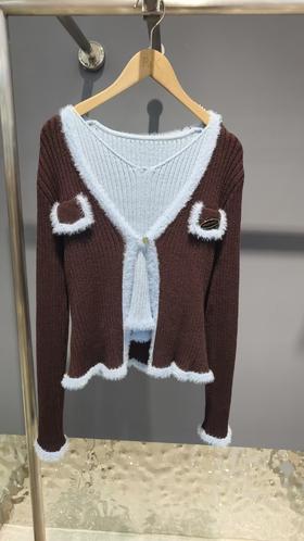 P&X设计师女装2025冬季新款气质修身短款毛衣女 825418194 咖/蓝