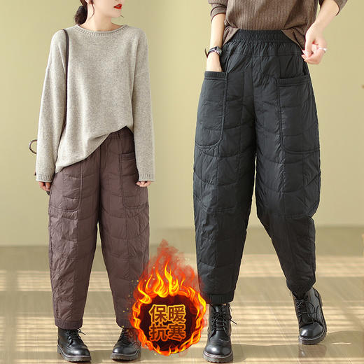 GYH 2346休闲简约纯色螺纹拼接妈妈棉裤保暖休闲裤宽松 商品图0