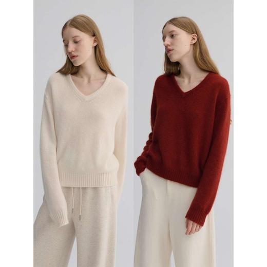 MAISON CECILE 三色/真丝羊绒云朵感亲肤软糯康宝莱V领套头毛衣 商品图0