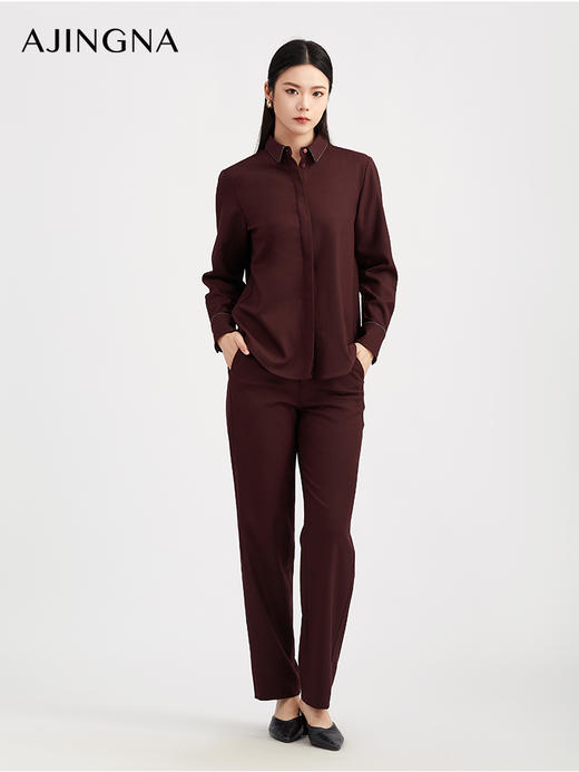 【商场同款】阿菁娜秋季新款设计感羊毛衬衫前短后长设计气质小众穿搭A30Q109028 商品图4