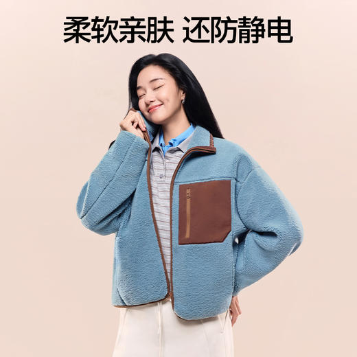 SIINSIIN外套女2025冬季新款羊羔绒热绒短款加绒保暖毛呢毛毛上衣 商品图1