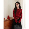 鹿向南「复古格调」设计感红色长袖毛衣女秋冬不规则保暖新款上衣 商品缩略图1