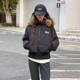 西遇大毛领连帽短款棉服女2025年冬季新款美式显瘦不臃肿夹棉外套SS051803