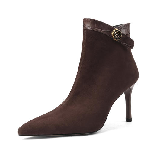 OLD 566尖头高跟短靴加绒侧拉链细跟显瘦靴气质及踝靴 商品图4