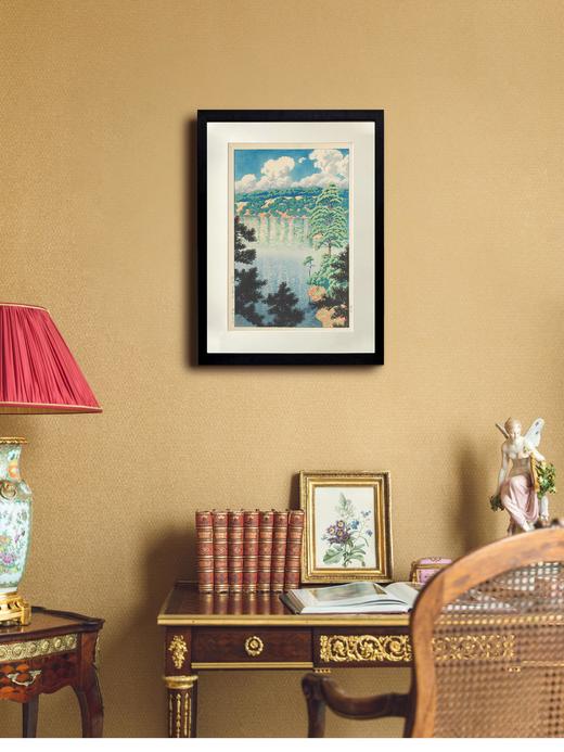 独角鹿西洋古董 1927年日本昭和时代著名新版画大师川濑巴水签名创作初刷版木版画作品《秋田空巣沼》 商品图0