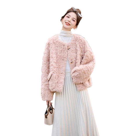 HR YJH5515优雅风外套时尚圆领单排扣花狐皮毛一体上衣 商品图4