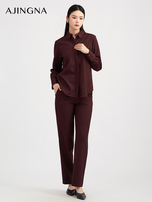 【商场同款】阿菁娜秋季新款设计感羊毛衬衫前短后长设计气质小众穿搭A30Q109028 商品图3