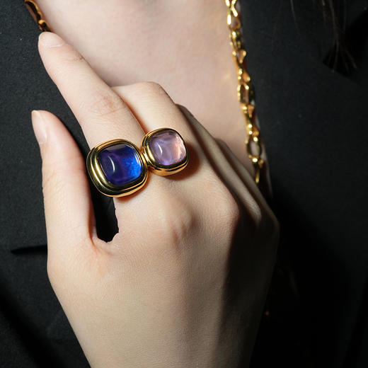 北京仓｜Goossens Paris-DOUBLE RENAISSANCE-宝蓝色 粉色 岩石水晶 戒指［法国设计师］ 商品图1