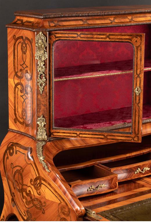 独角鹿西洋古董 1850年代法国出品路易十五风格皮革台面铜鎏金雕饰翻盖式淑女写字桌 商品图4