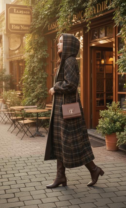 MM大帽腰抽绳装饰双色双面手工长款大衣 商品图2