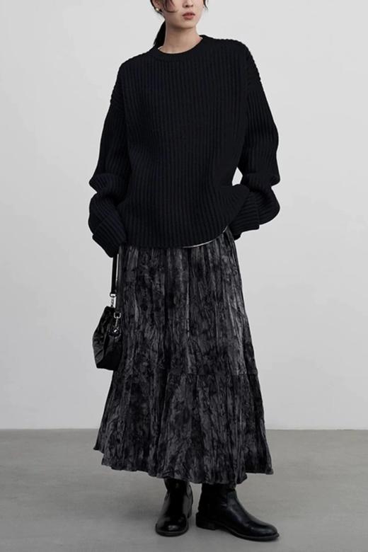 Le Malene 复古肌理感褶皱艺术泼墨A字半裙 21310 商品图1