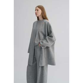 MAISON CECILE 真丝羊绒羊毛双面呢无领松弛慵懒中长款毛呢大衣