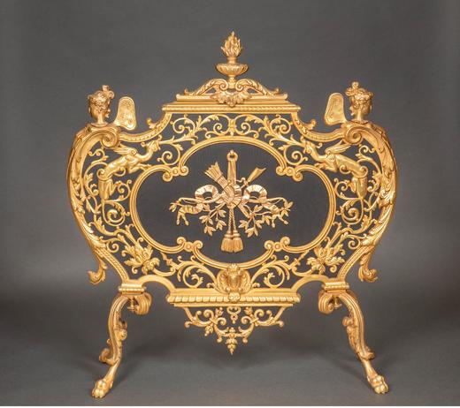 独角鹿西洋古董 19世纪法国出品路易十五风格铜鎏金雕饰古典神话主题壁炉屏风 商品图0