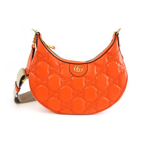 【98新】Gucci古驰739709橘色全皮压纹Matelasse月牙包腋下包单肩包女士031125TJ57