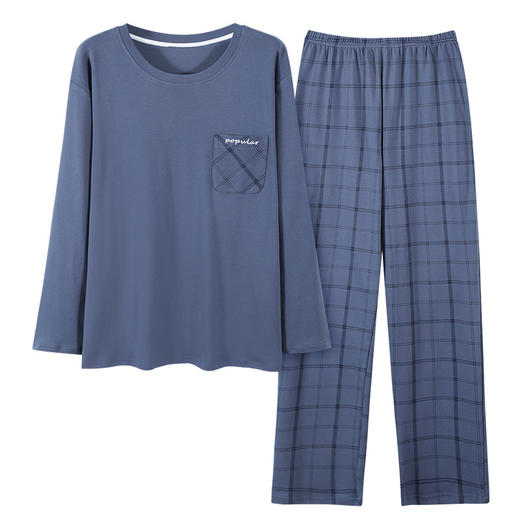 希燕茵睡衣男春秋季圆领长袖长裤套装简约休闲可外穿薄款男士家居服新款XY0010★ 商品图4