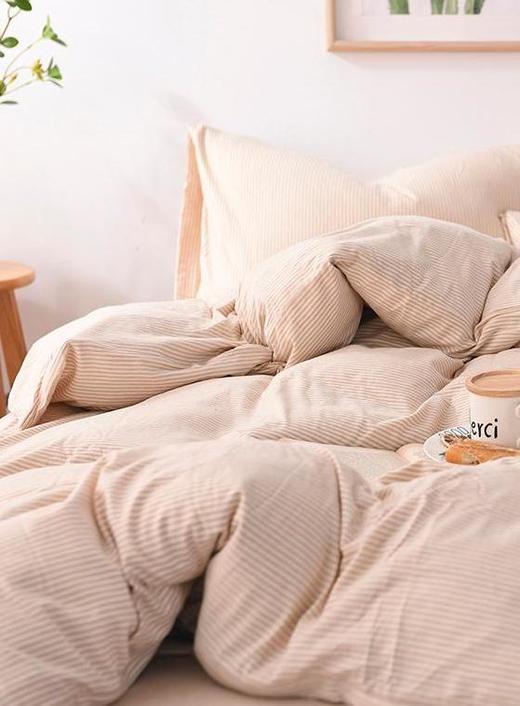 【2025年秋冬针织棉无印风条纹四件套】裸睡床品 A类标准 触感舒服 商品图2