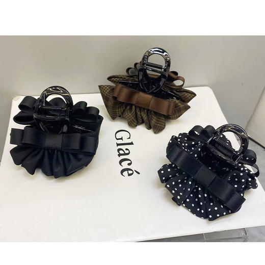 韩版格纹蝴蝶结褶皱裙摆鲨鱼夹头饰-纪念日百货门店同款167295699 商品图0