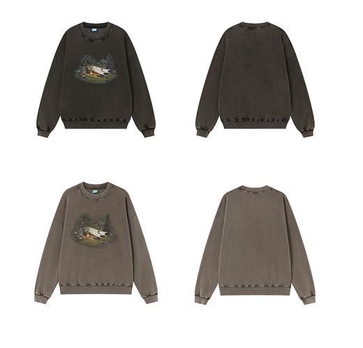 CryingCenter 抓绒水洗篝火帐篷野营复古圆领卫衣 男女款哭喊中心 商品图3