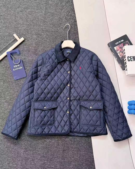 D111123复古永不过时胸前小马刺绣菱形格纹翻领老干部棉服夹克外套男女同款 商品图1