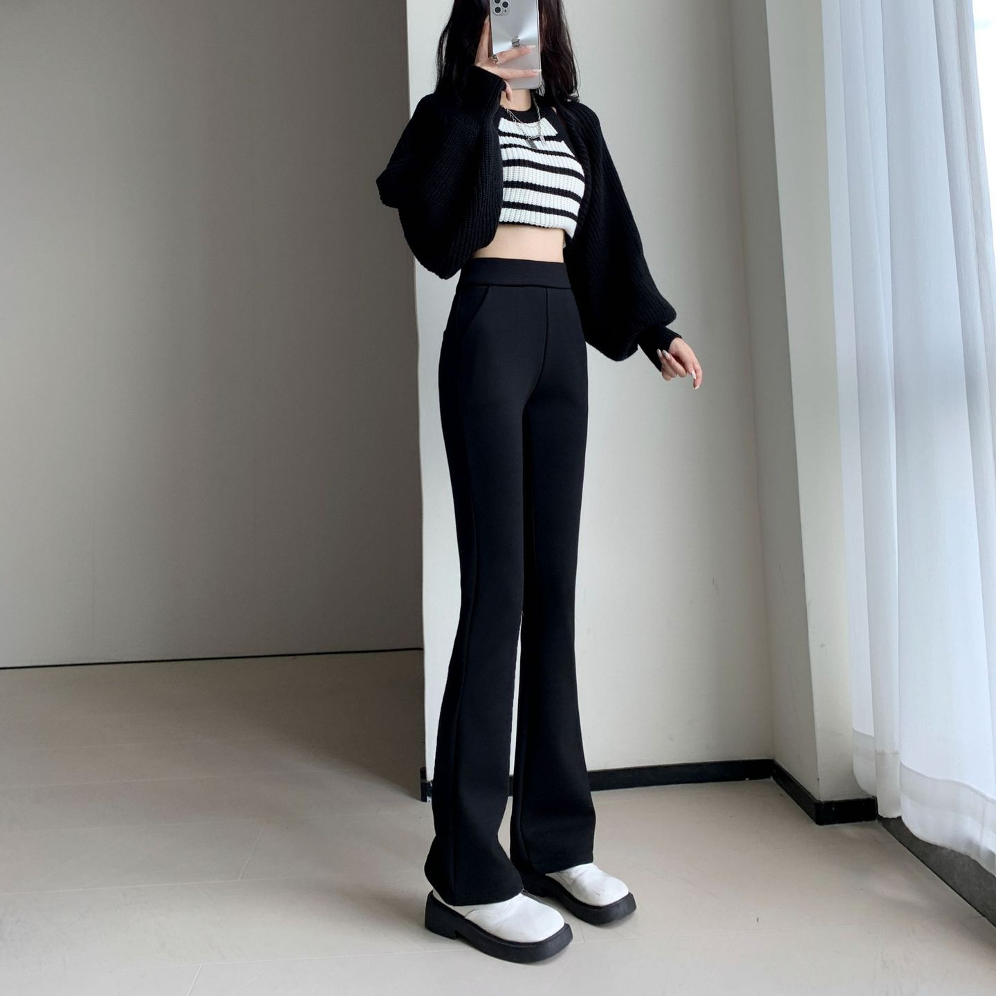 【长腿微喇超模裤】秋冬锦棉微喇叭裤 休闲显瘦不起球不掉色小黑裤