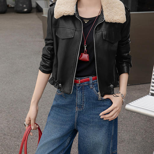 「高货sh」全新升级【铂金会员330/天猫439/差价109】(02332)洛诗琳秋冬新款气质短款外套2025秋冬加棉加厚保暖皮衣 商品图2