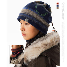 CryingCenter 漩涡条纹抓绒针织户外徒步秋冬保暖围脖护脸帽子