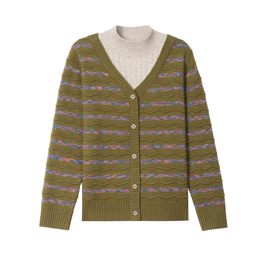 QQ68263 2025春秋新款毛衣女士韩系风撞色V领条纹套头针织衫宽松显瘦上衣 商品图4