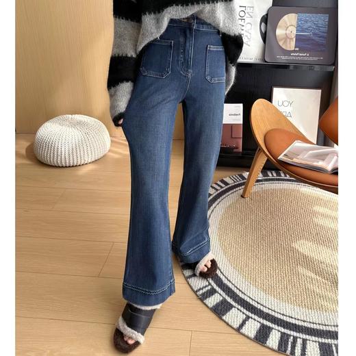 D111134秋冬季四面弹微喇裤女加薄绒保暖显瘦显腿长牛仔裤 商品图0