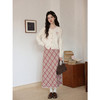 鹿向南「樱雾絮语」甜美粉色格纹半身裙女秋冬新款直筒A字中长裙 商品缩略图1