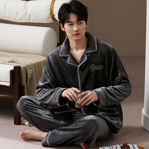 希燕茵男士睡衣秋冬季加绒加厚法兰绒2025长袖长裤青年男丝绒家居服套装XY0012★ 商品图5