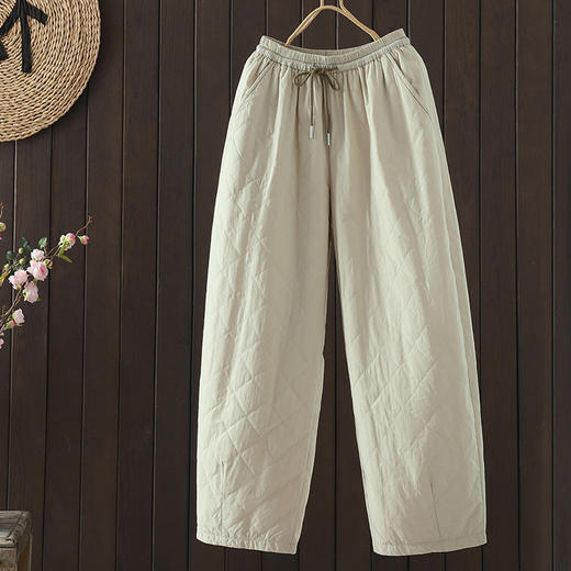 GYH 2930纯色休闲宽松大码松紧腰抽绳夹棉长裤 商品图2