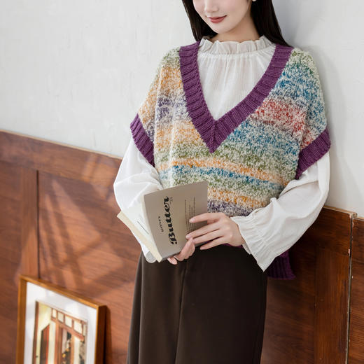 苏苏姐家渐彩大V背心手工diy棒针自制粗毛线团编织上衣材料包 商品图1