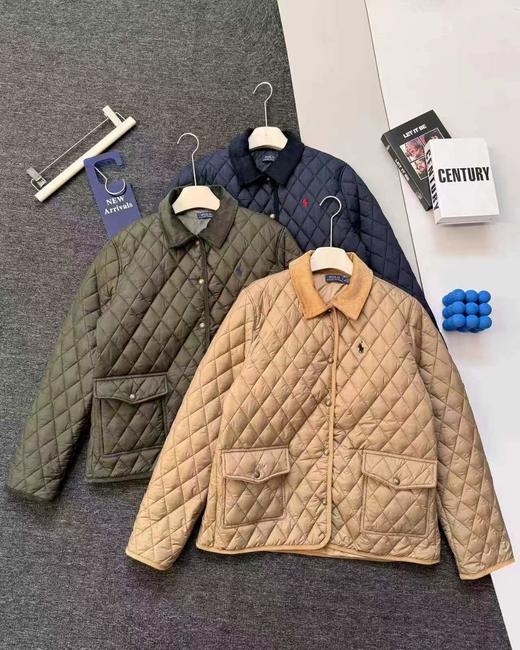 D111123复古永不过时胸前小马刺绣菱形格纹翻领老干部棉服夹克外套男女同款 商品图0