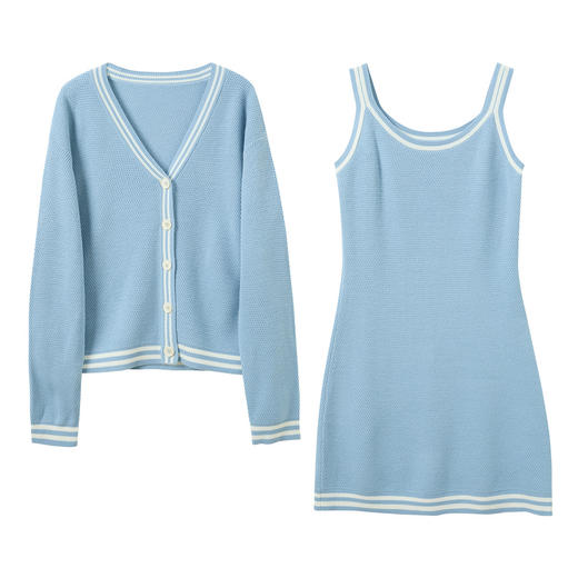 三彩2025冬季新款针织裙套装背心裙连衣裙长袖毛衫开衫两件套M 商品图4