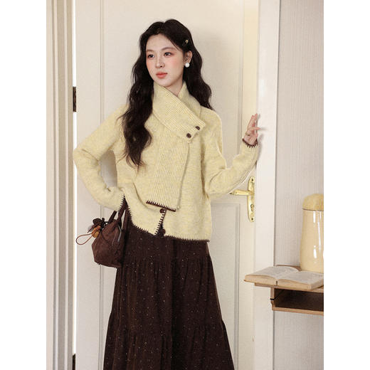 鹿向南「芒果奶冻」黄色毛衣针织开衫秋新款设计感漂亮独特上衣女 商品图1