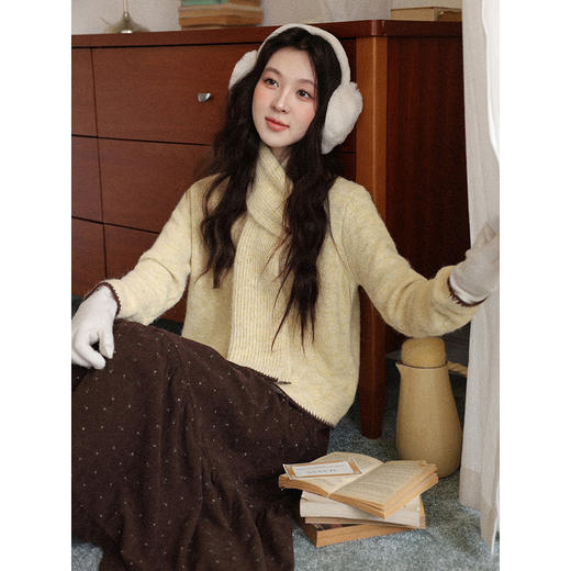 鹿向南「棕糖花语」咖色复古a字半身裙女秋冬小个子高腰蛋糕裙子 商品图4