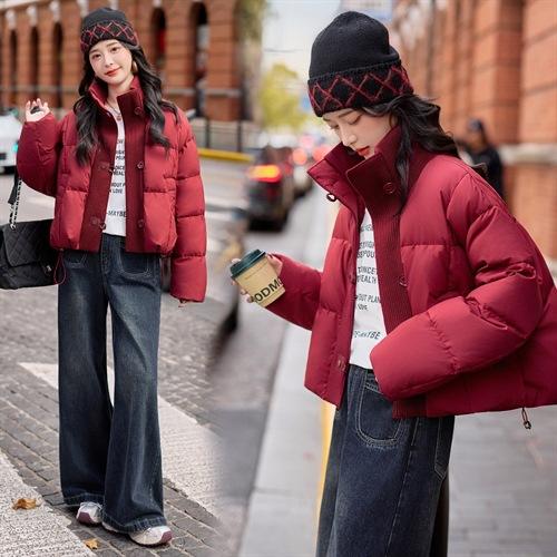 HR YJLY86820韩系外套韩版休闲宽松新款针织拼接立领羽绒服 商品图0