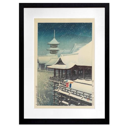 独角鹿西洋古董 1932年日本昭和时代著名新版画大师川濑巴水签名创作木版画作品《春の雪（清水寺）》 商品图1